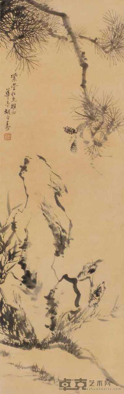 胡公寿 松石 立轴 105×36cm
